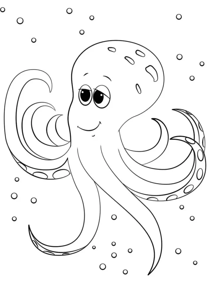 Polvo com bolinhas: desenho para colorir com foco nos detalhes do animal marinho.