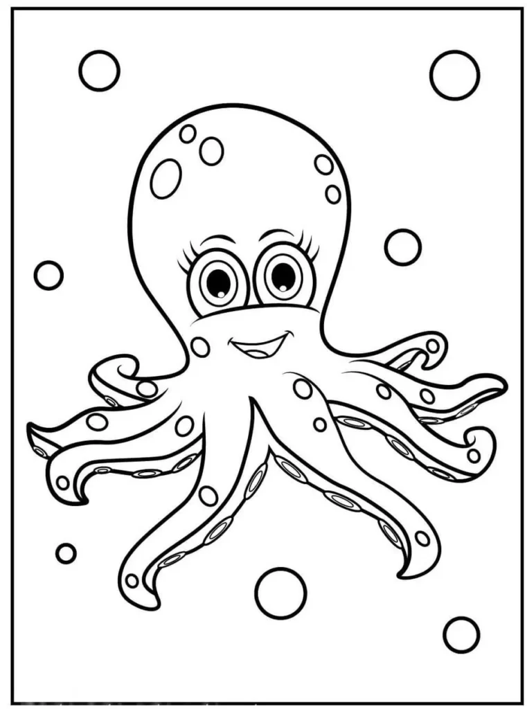 Polvo sorridente com ventosas para colorir: Arte alegre para crianças
