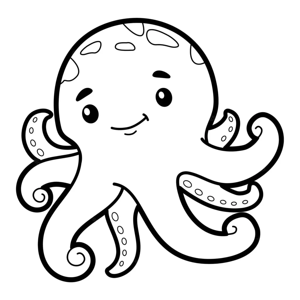 Desenho de polvo amigável com tentáculos para colorir