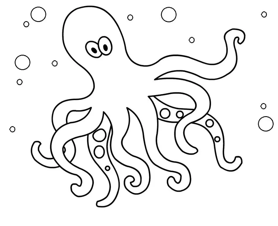 Polvo fofo para colorir: desenho divertido com tentáculos e bolhas.