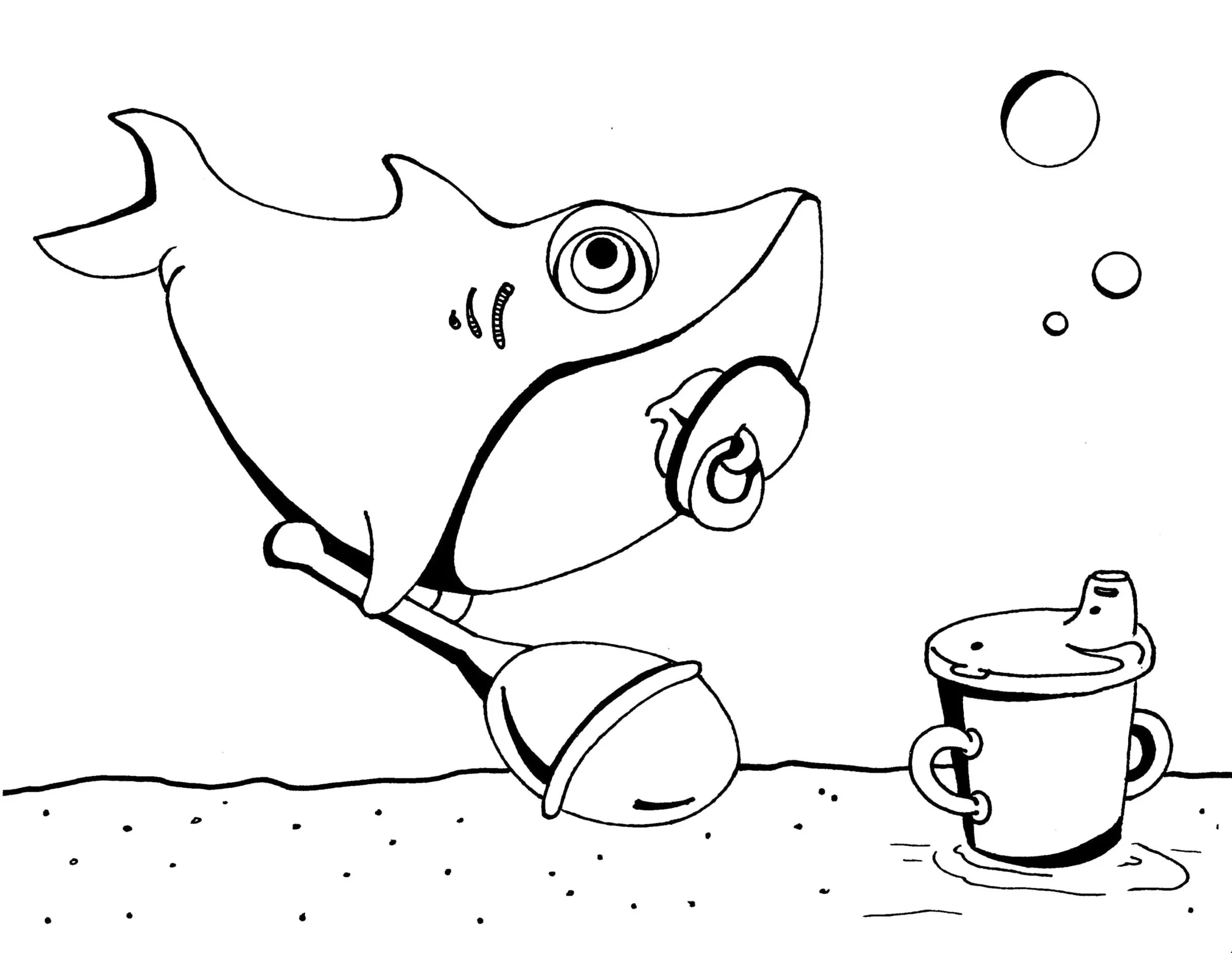 Desenhos do Bebê Tubarão para colorir Chupeta e Chocalho Bebê Tubarão com chupeta e chocalho para colorir
