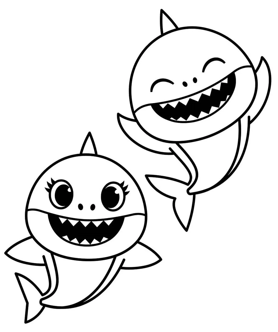 Desenhos do Bebê Tubarão para colorir Sorridentes Desenhos do Bebê Tubarão sorrindo para colorir: modelos fáceis e divertidos.