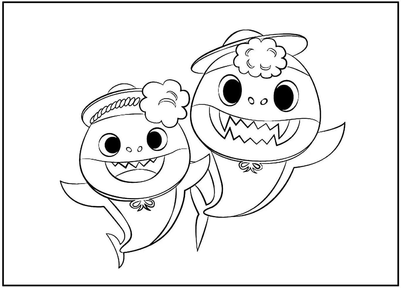 Desenhos do Bebê Tubarão para colorir Vovôs Tubarões Desenhos dos Vovôs Tubarões do Bebê Tubarão para colorir. Divertidos tubarões com chapéus e laços, prontos para pintar.