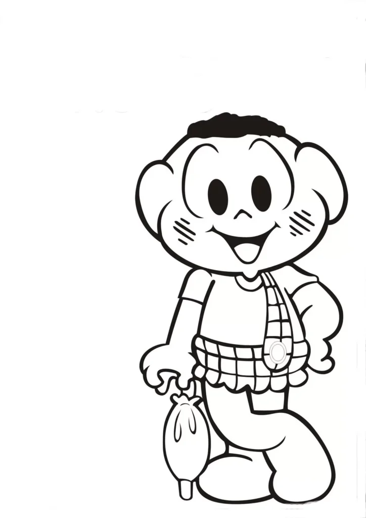 Cascão sorrindo com objeto em formato de gota para colorir