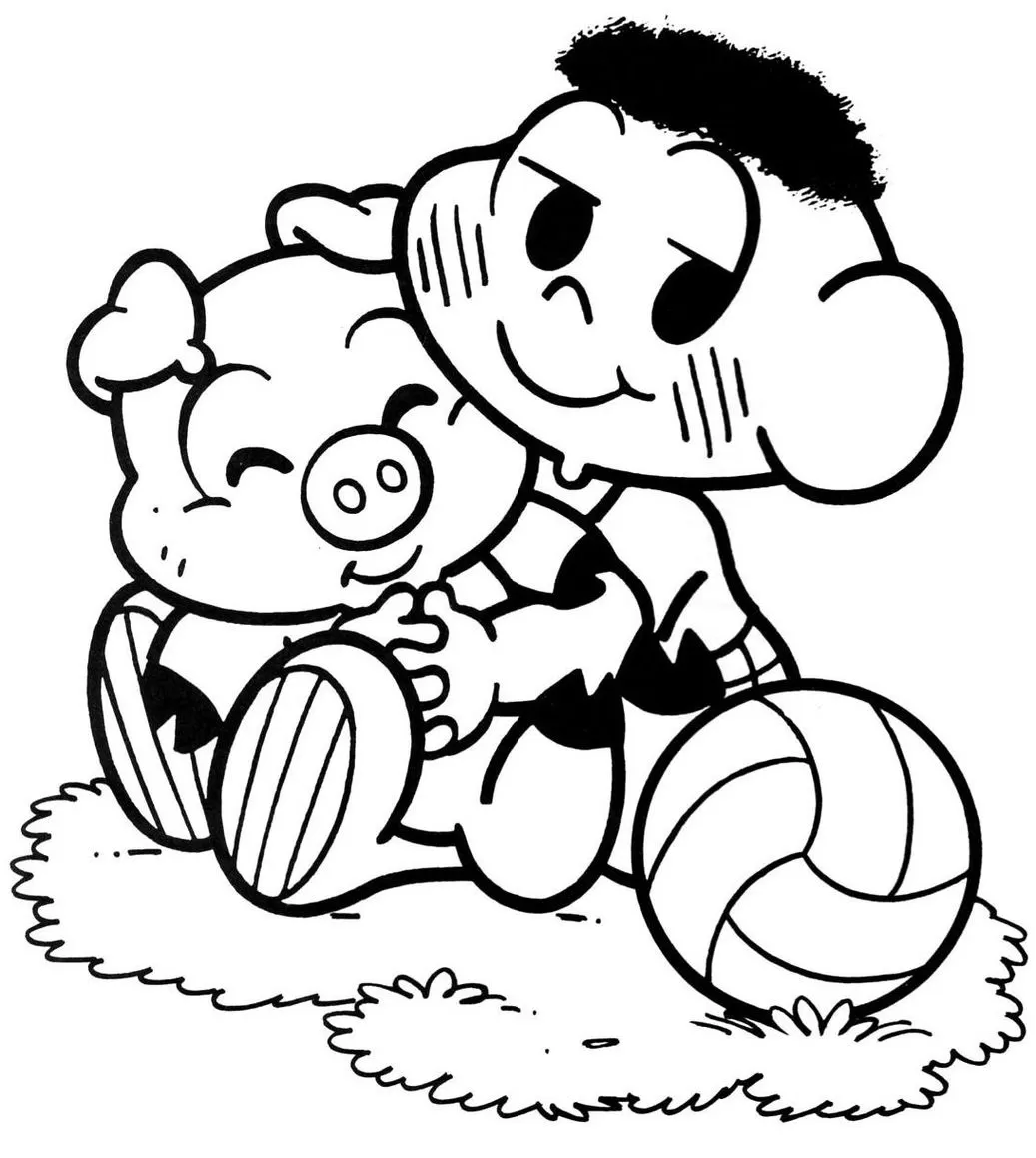 Cascão e porquinho fofo: desenho para colorir