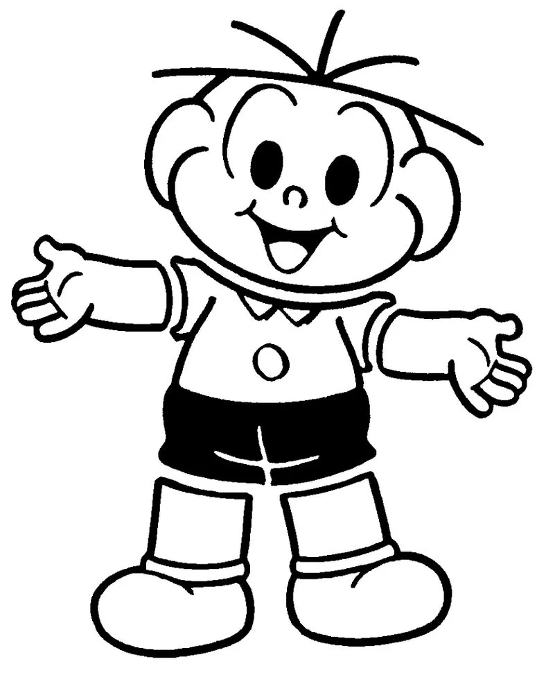Desenhos do Cebolinha para pintar Alegre Cebolinha sorrindo com braços abertos para colorir