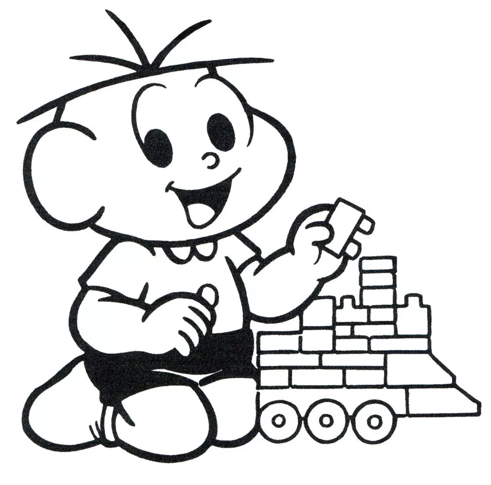 Desenhos do Cebolinha para pintar Brincando com Bloquinhos Cebolinha se diverte com bloquinhos de montar: desenho para colorir.