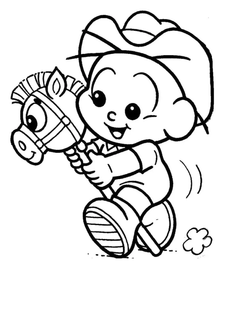 Desenhos do Cebolinha para pintar Cavalinho Cebolinha cowboy montado em cavalinho de pau para colorir
