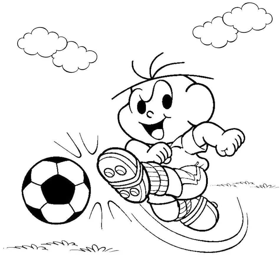 Desenhos do Cebolinha para pintar Chutando a Bola Cebolinha em desenho para colorir: cena de futebol com o personagem chutando a bola.