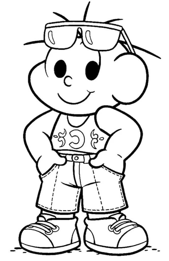 Desenhos do Cebolinha para pintar Estiloso Cebolinha Estiloso para colorir: desenho com óculos de sol e camiseta com número 5.