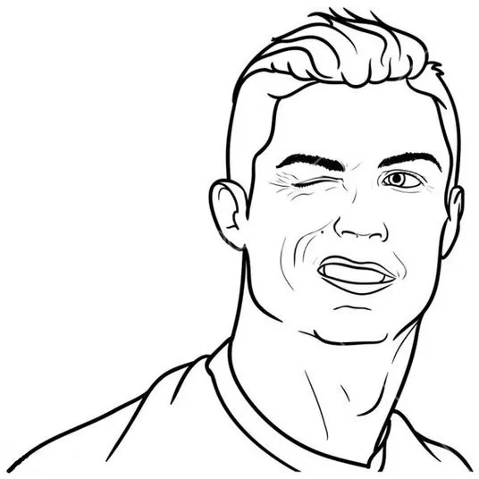 Desenhos do Cristiano Ronaldo para pintar Piscando o Olho Cristiano Ronaldo para colorir: rosto piscando o olho, cabelo moderno e camisa delineada.