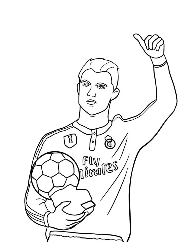 Desenhos do Cristiano Ronaldo para pintar Vencedor Cristiano Ronaldo para colorir: desenho de craque celebrando com a bola.