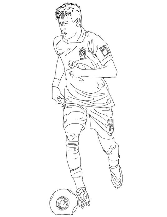 Desenhos do Neymar para pintar Jogando Bola Desenho do Neymar dominando a bola para colorir. Jogador de futebol com a camisa 10 e uniforme de time em ação.