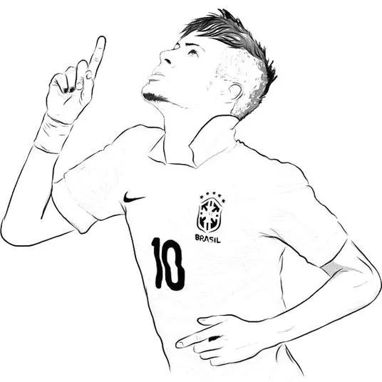 Desenhos do Neymar para pintar Olhando para Cima Neymar com a camisa do Brasil nº 10, olhando e apontando para cima. Desenho para colorir.
