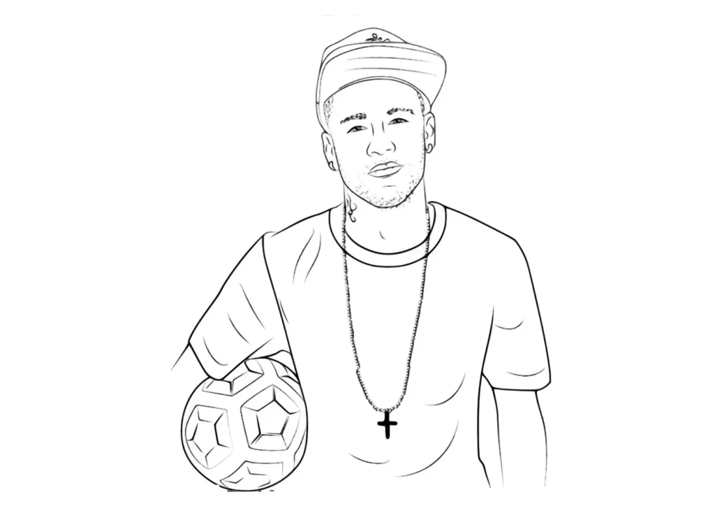 Desenhos do Neymar para pintar Seleção Brasileira Neymar com boné e bola: Desenho para colorir da Seleção Brasileira