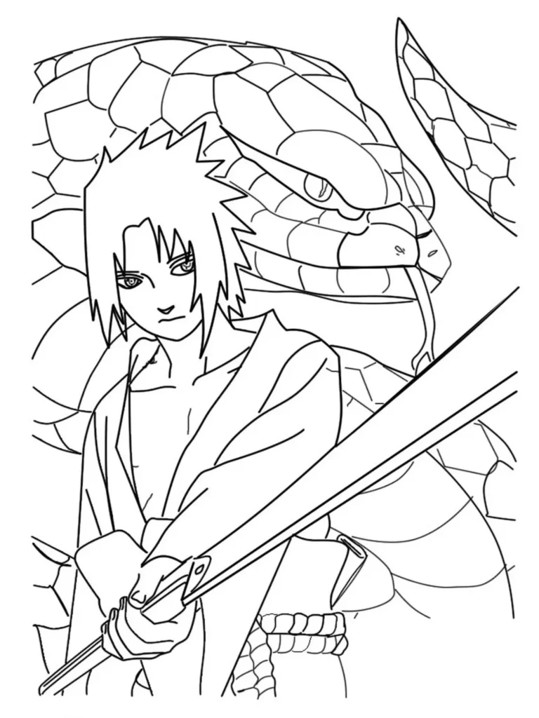 Desenhos do Sasuke para pintar Cobra Gigante Sasuke Uchiha e a Cobra Gigante: Desenho para colorir do anime Naruto.