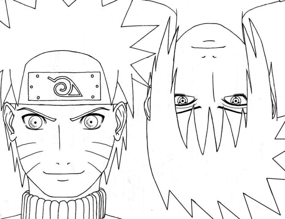 Pequeno Sasuke e Naruto com raiva para colorir