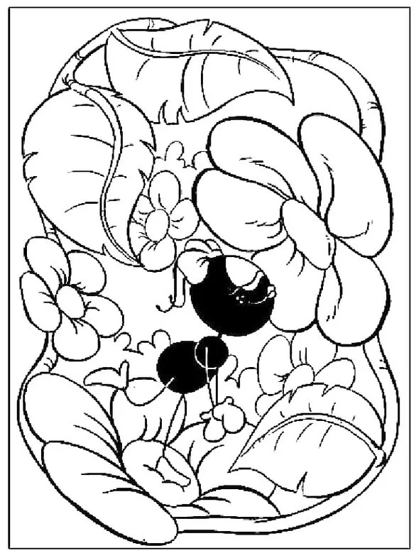 Smilinguido beijando flor: desenho para colorir em meio a jardim
