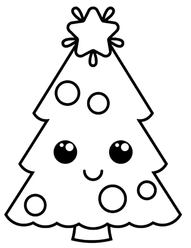 Árvore de Natal Kawaii para colorir: desenho fofo e divertido
