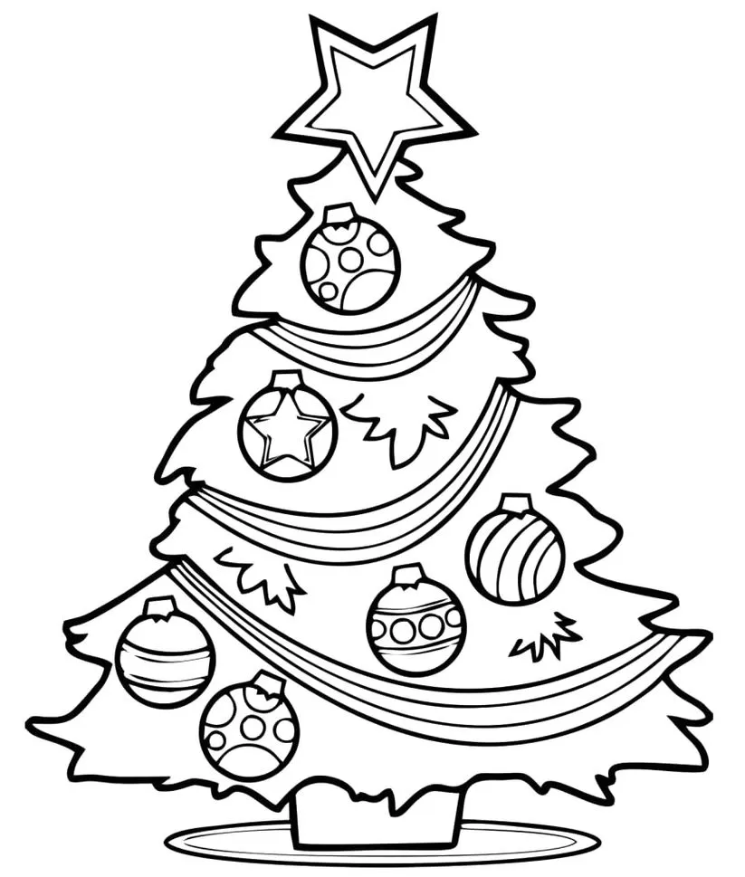Árvore de Natal com Bolas Decoradas para Colorir