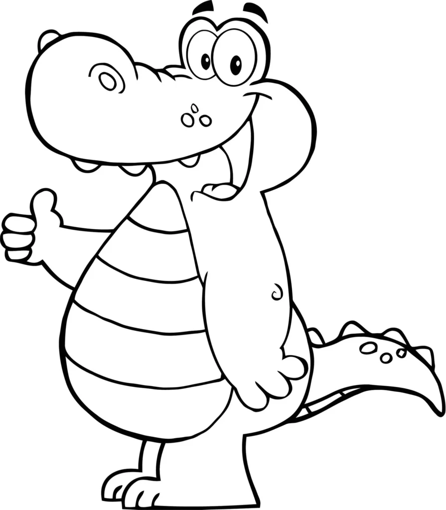 Desenhos de Jacarés para colorir Legal Jacaré animado sorrindo para colorir. Design com listras e cauda estilizada.