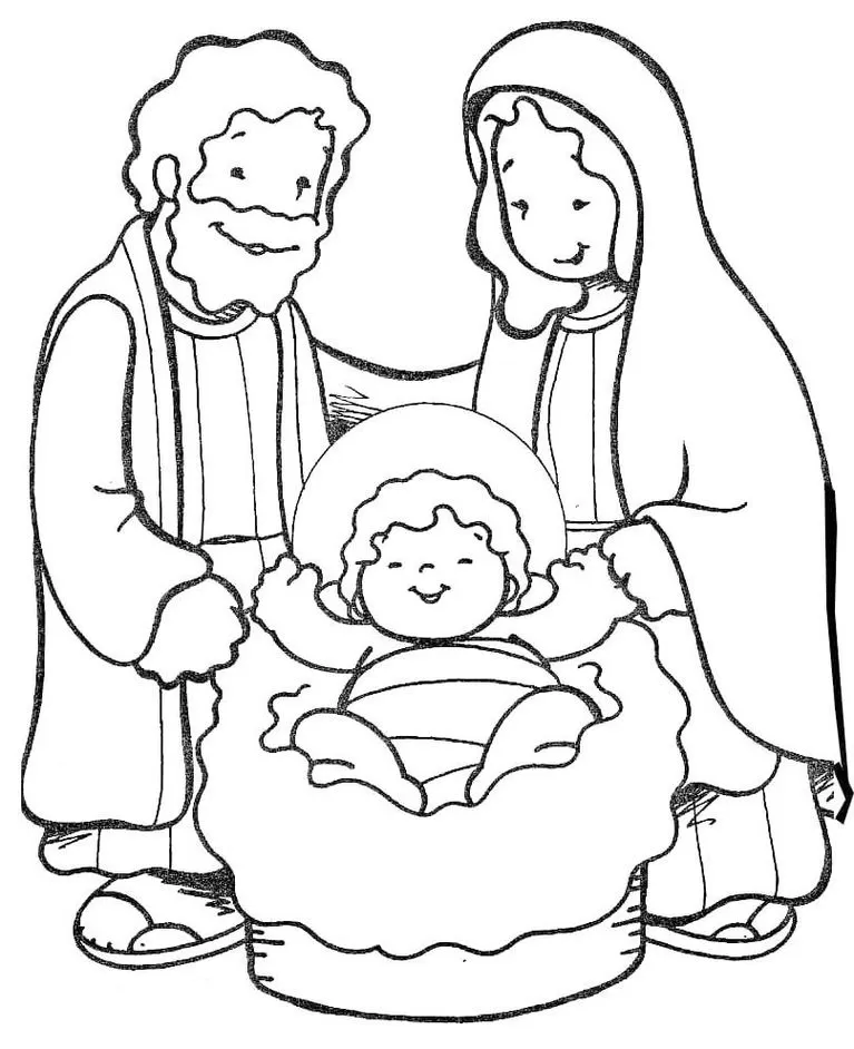Desenhos do Natal Cristão para colorir Jesus, Maria e José Desenho para colorir da Sagrada Família: Jesus, Maria e José no Natal