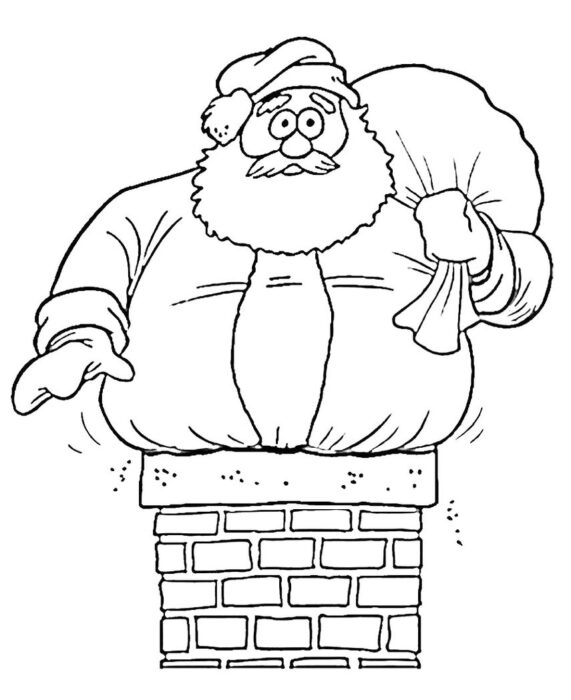Desenhos do Papai Noel para colorir Gordinho Papai Noel preso na chaminé: desenho para colorir