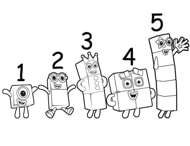 Numberblocks de 1 a 5 para colorir: atividade divertida com blocos numéricos.