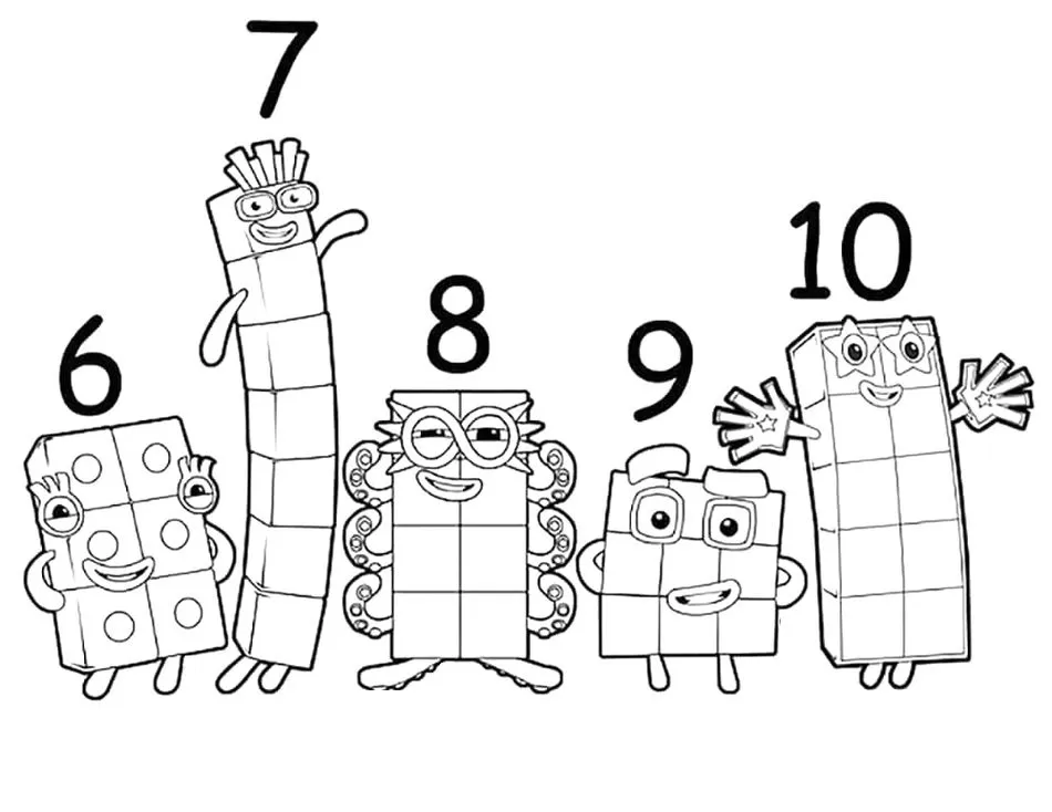 NumberBlocks 6 a 10: Desenhos para colorir e aprender números