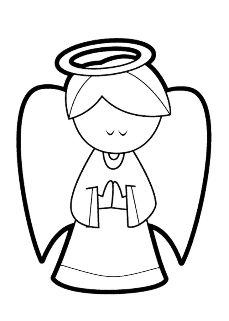 Anjo natalino com auréola e asas abertas, ideal para colorir e celebrar o Natal.