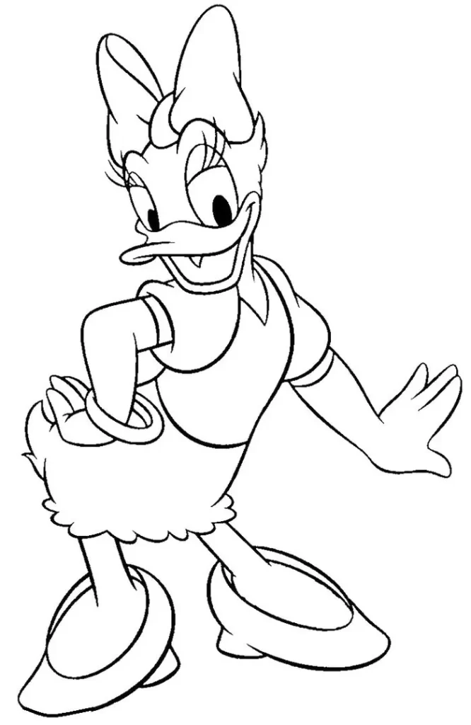Margarida Donald para colorir: Desenho expressivo em pose divertida.