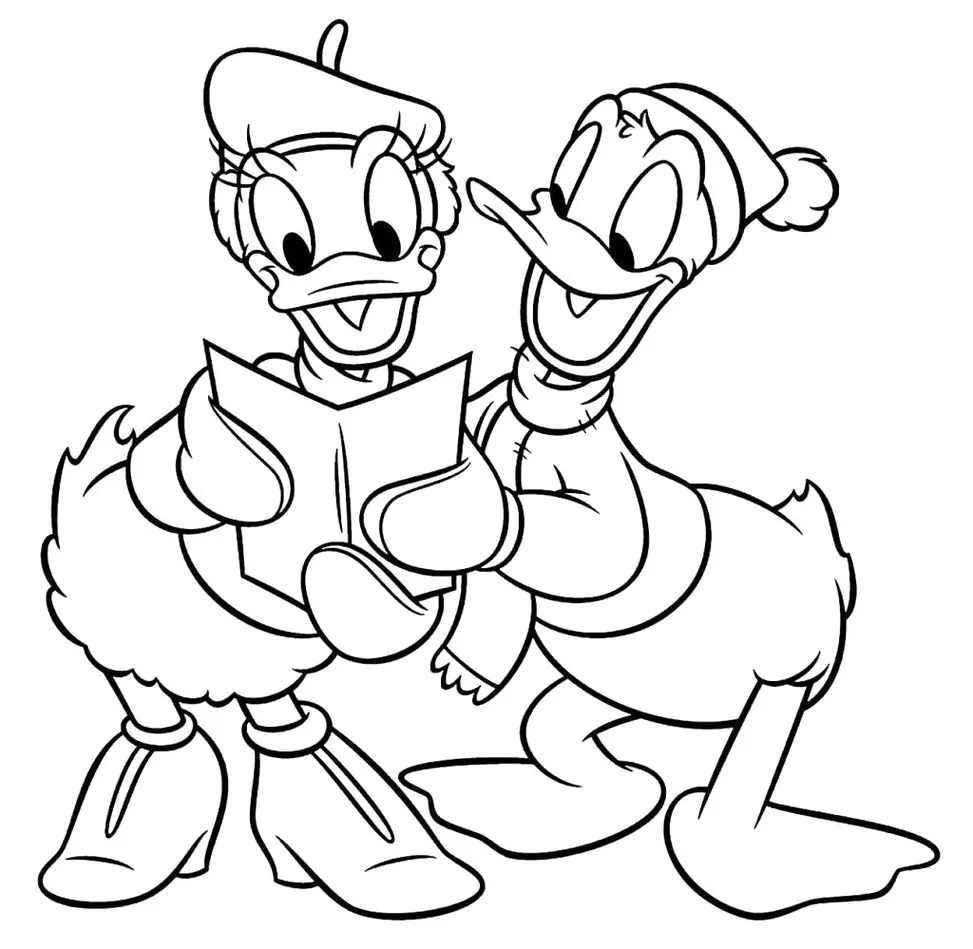 Margarida e Donald em desenho para colorir: momento de leitura e alegria