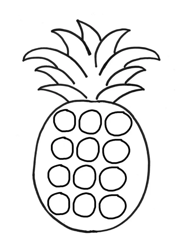 Pop It Abacaxi para Colorir: Desenho divertido da fruta com bolhas para pintar.
