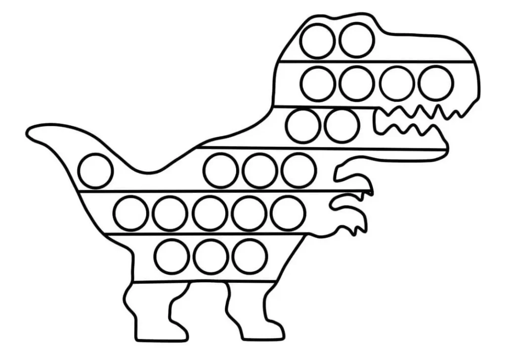 Dinossauro T-Rex Pop It para colorir: atividade divertida com design simplificado e círculos interativos.