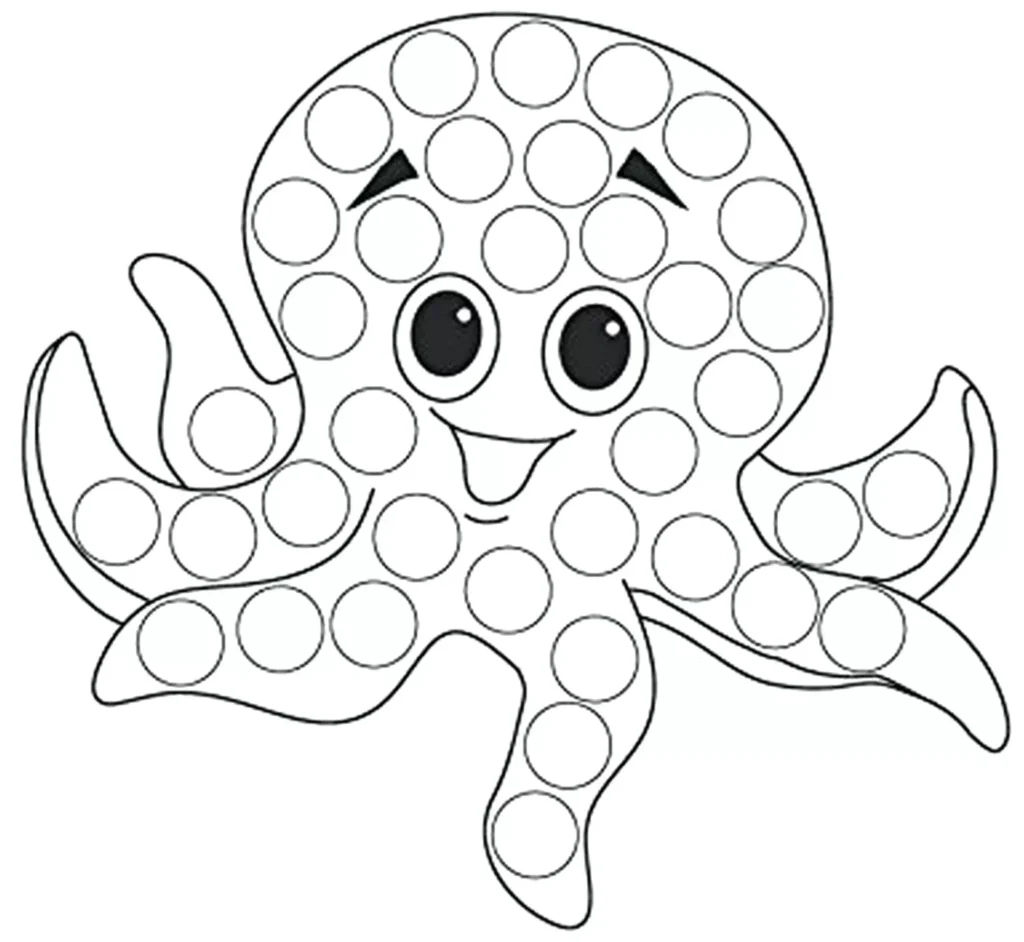 Desenho de polvo 'Pop It' para colorir, com áreas marcadas para pintura.