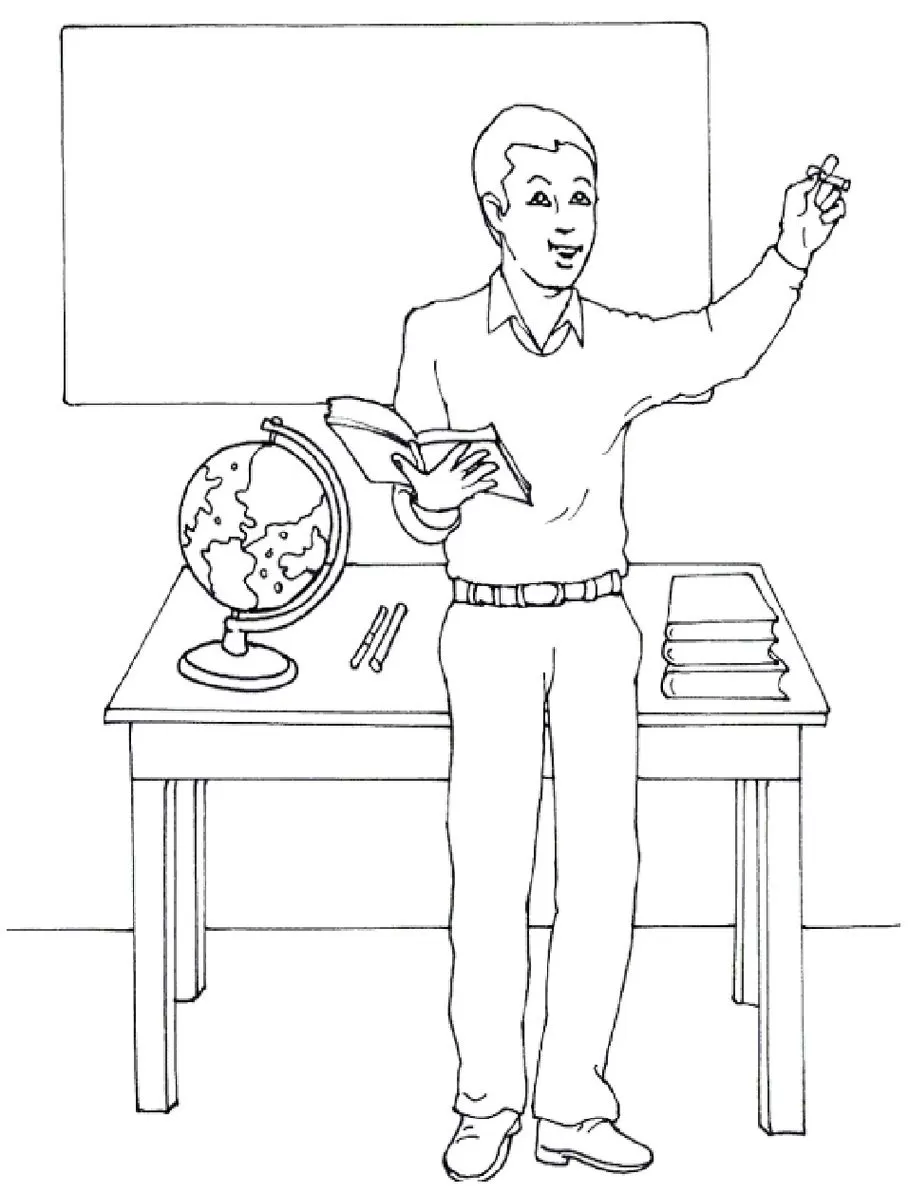 Desenhos de Professores para colorir Geografia Professor de Geografia para colorir em sala de aula com globo e livros.