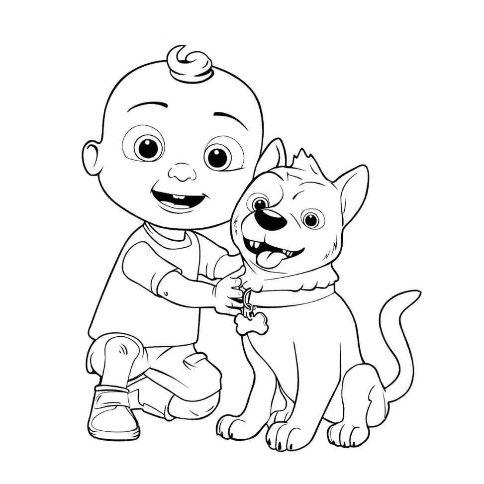 Desenhos do Cocomelon para colorir Cachorrinho Cocomelon: Bebê e cachorrinho para colorir
