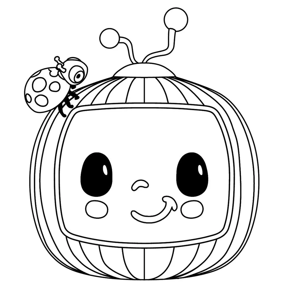 Cocomelon para colorir: TV sorridente com joaninha.