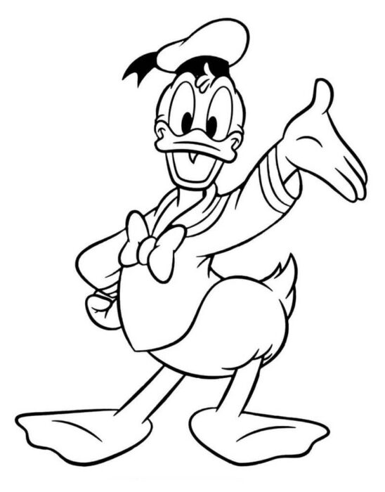 Pato Donald feliz para pintar: desenho sorrindo e acenando