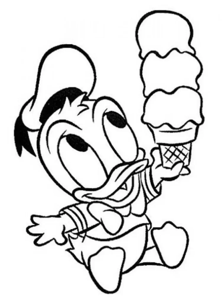 Pato Donald criança com sorvete para colorir