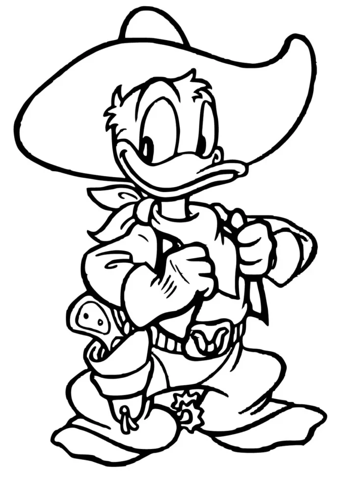 Pato Donald como xerife para colorir: atividade divertida de pintura.