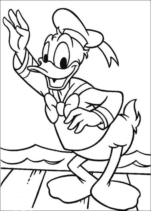 Pato Donald acenando para colorir: desenho divertido do marinheiro sorridente
