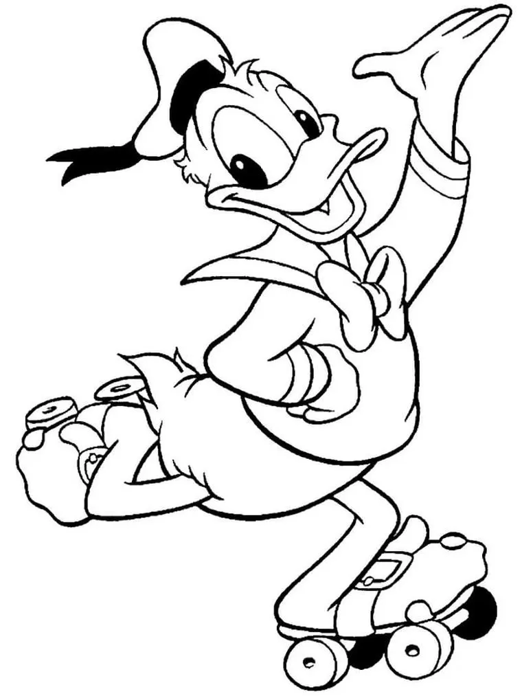 Pato Donald de patins: desenho para colorir e atividades criativas