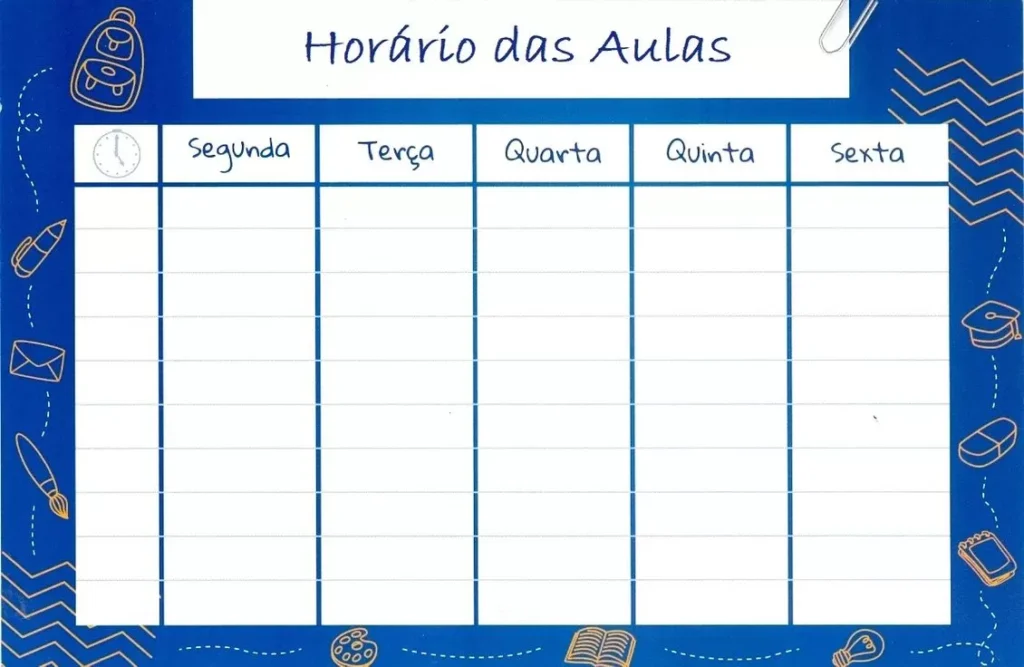 Horário de Aulas Semanal para Preencher e Imprimir: Organize seus estudos com este modelo!