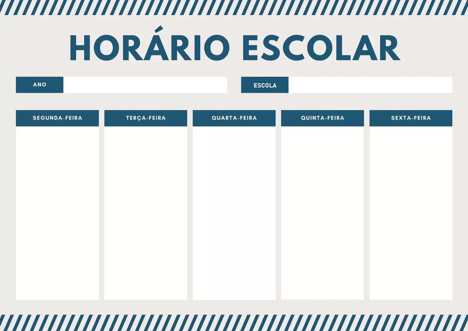 Horário de Aulas para imprimir Horário de Aulas Horário escolar para preencher e organizar as aulas da semana.