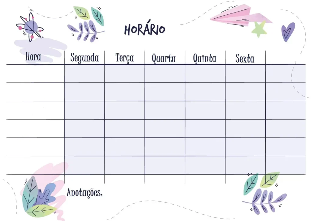 Horário de Aulas Escolar para Imprimir: Modelo Semanal Lúdico e Organizado