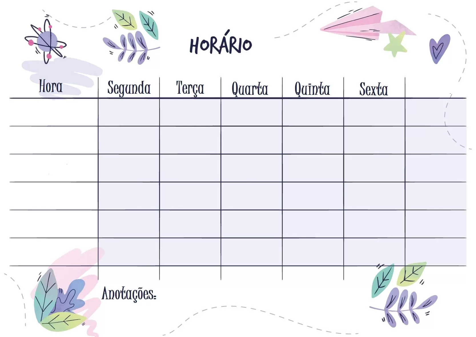Horário de Aulas Escolar para Imprimir: Modelo Semanal Lúdico e Organizado