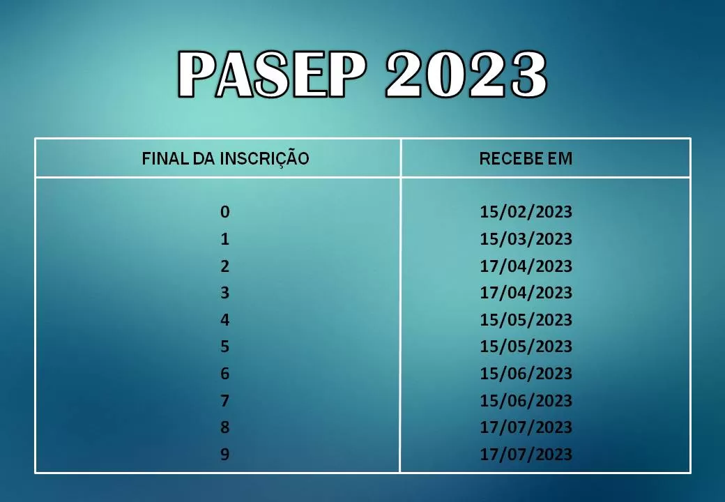 Calendário do PIS/PASEP 2023 para imprimir PASEP