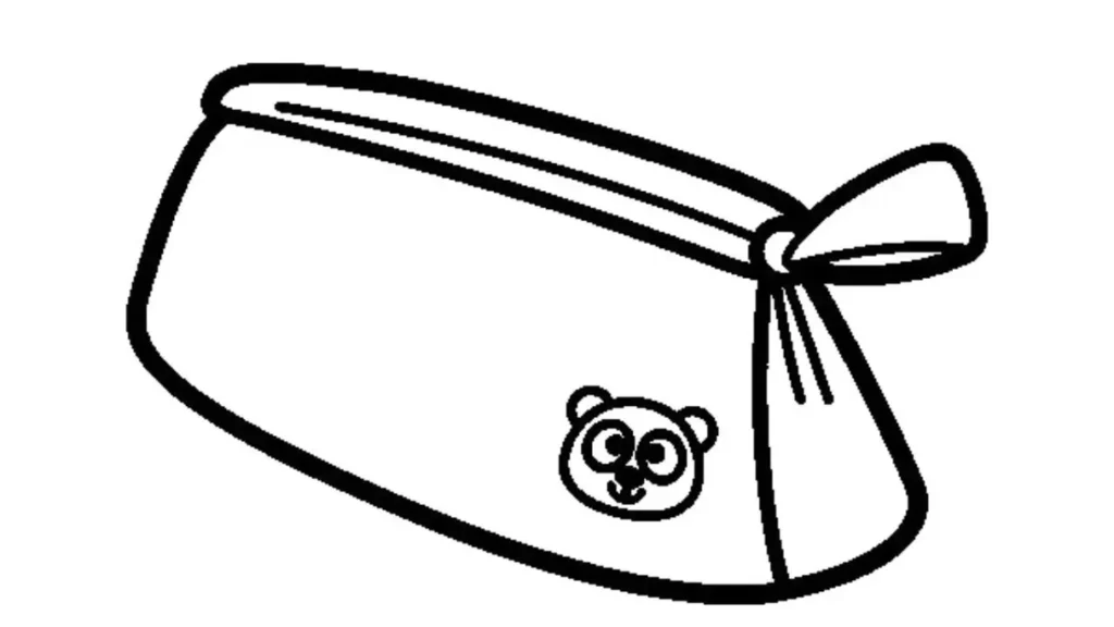 Estojo escolar com desenho de urso para colorir. Material escolar divertido e criativo.