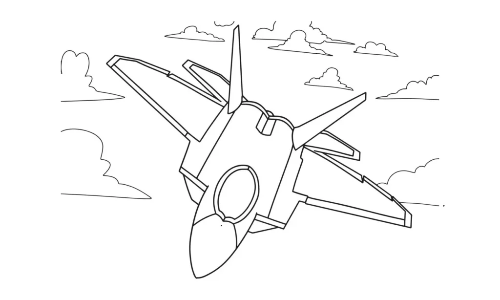 Desenhos de Transportes Aéreos para colorir Caça Caça a jato para colorir: desenho de avião militar em voo.